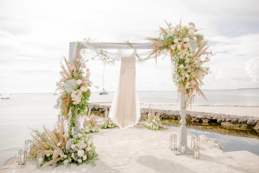 Bayside Inn Key Largo, Bayside Inn Wedding, Key Largo Wedding, Bridal gown hanging on beach