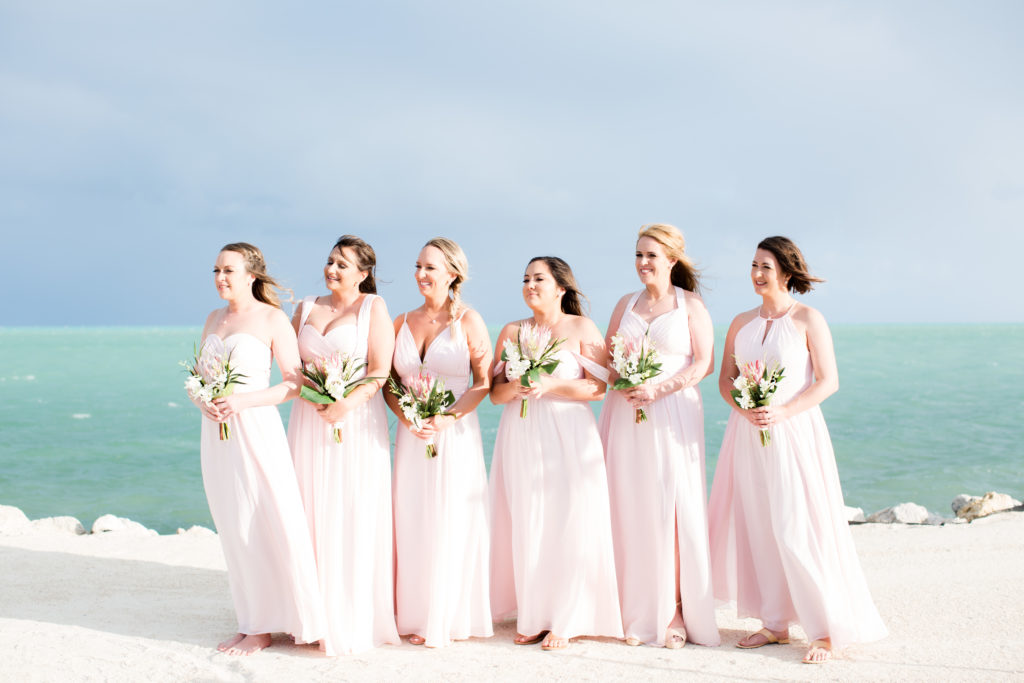 Islander Resort Wedding, Key West Wedding, Claudia Rios Photography, Bridesmaids on Beach, Blush Pink Bridesmaids Gowns